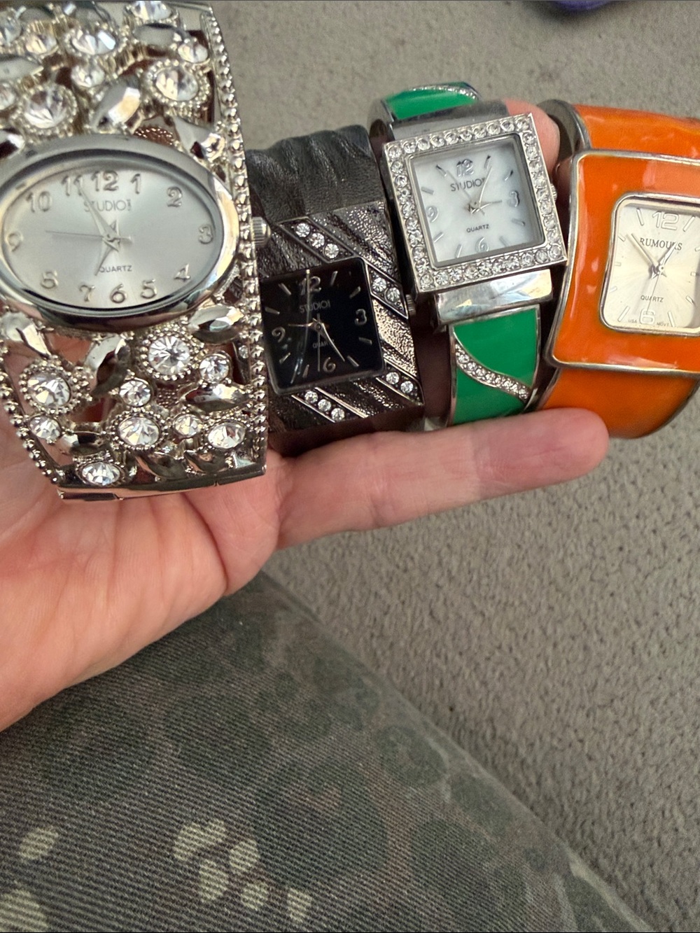 Studio Silver Crystal Cuff Watch with Rhinestone Accents